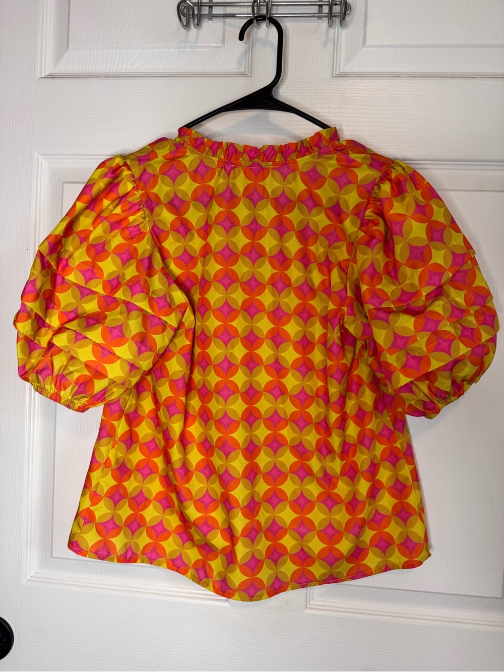 THML Yellow & Pink Geometric Puff-Sleeve Blouse - Picture 3 of 6